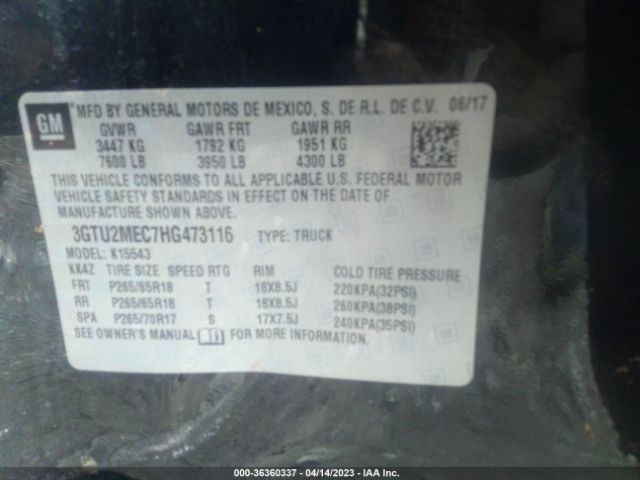 3GTU2MEC7HG473116 GMC Sierra 1500 Sle