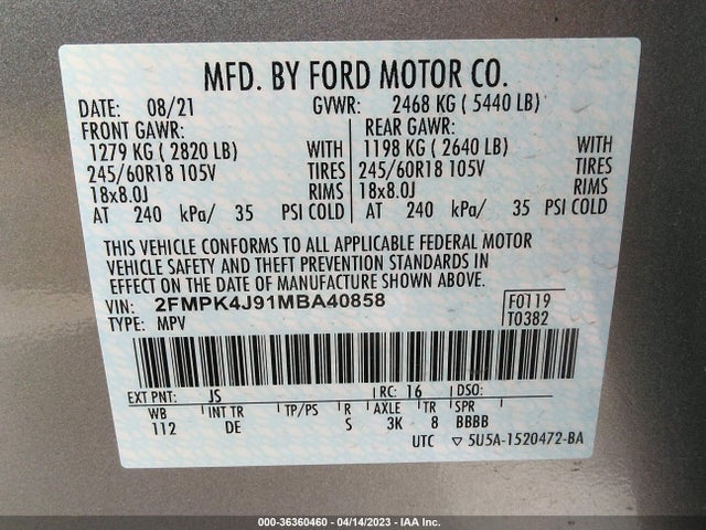 Ford Edge Sel/st-line 2021 2FMPK4J91MBA40858 Image 9