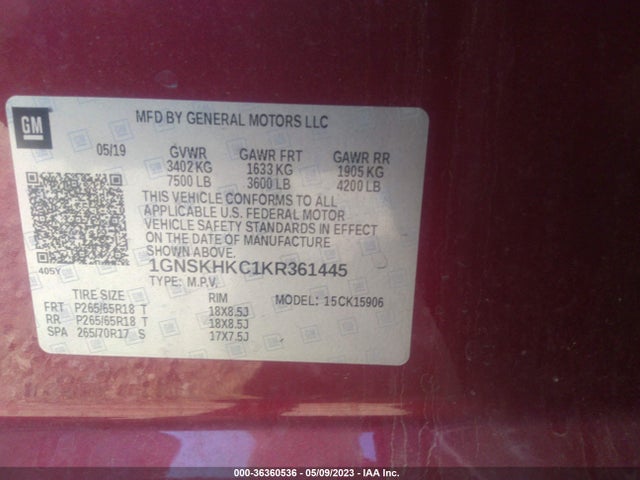Chevrolet Suburban Lt 2019 1GNSKHKC1KR361445 Image 10