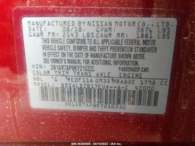 3N1AB7AP8KY210330 Nissan SENTRA SV