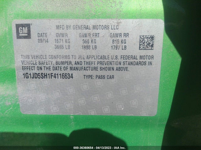 Chevrolet SONIC LT 2015 1G1JD5SH1F4116634 Image 9