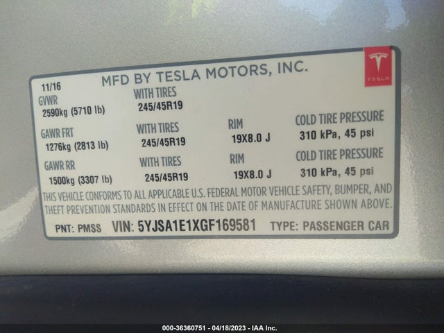 Tesla Model S 70 Kwh 2016 5YJSA1E1XGF169581 Image 10