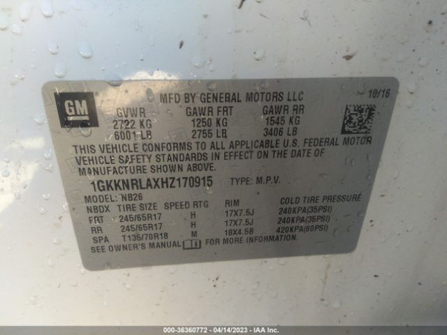1GKKNRLAXHZ170915 GMC ACADIA SLE