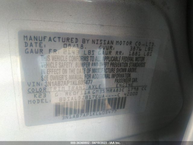3N1AB7AP1KL605477 Nissan SENTRA SV