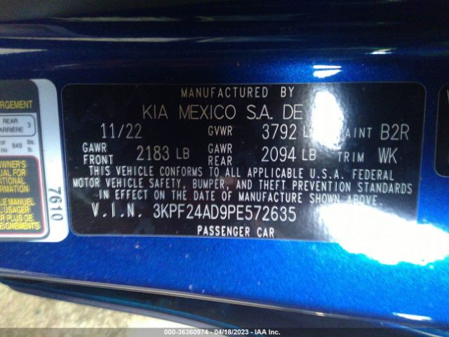 3KPF24AD9PE572635 KIA Forte Lxs