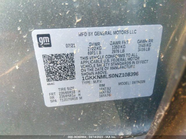 1GKKNMLS0NZ108396 GMC ACADIA SLT