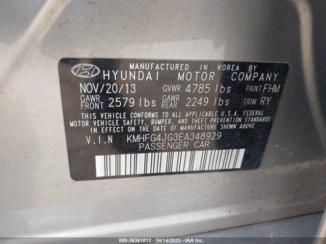 Hyundai AZERA 2014 KMHFG4JG3EA348929 Image 9