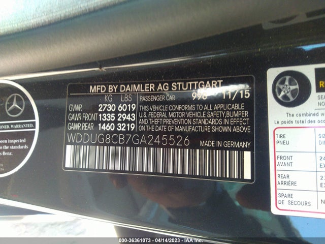 2016 MERCEDES-BENZ S-CLASS S 550 VIN: WDDUG8CB7GA245526
