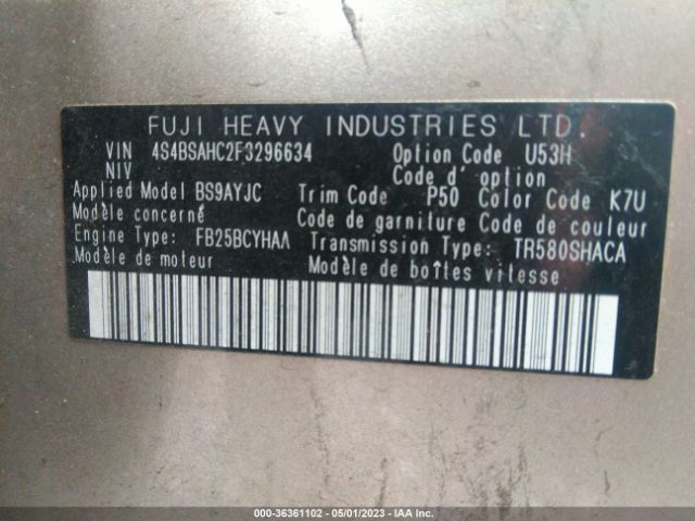 4S4BSAHC2F3296634 Subaru Outback 2.5i Premium