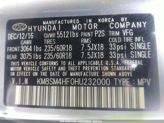 Hyundai Santa Fe Se 2017 KM8SM4HF0HU232000 Image 9