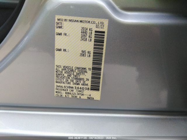 1N4AL4CV8NN344038 Nissan Altima 2.0 Sr