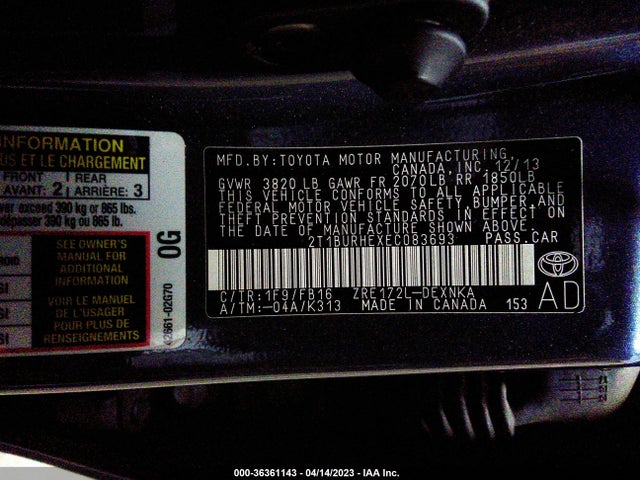 Toyota Corolla L/le/s/s Plus/le Plus 2014 2T1BURHEXEC083693 Image 9
