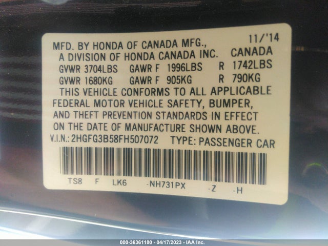Honda Civic Coupe Lx 2015 2HGFG3B58FH507072 Image 9