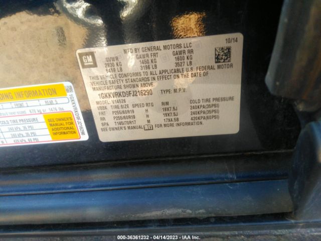 1GKKVRKD9FJ216290 GMC ACADIA SLT
