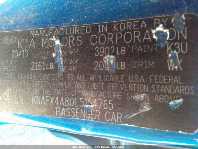 KNAFX4A80E5154765 KIA FORTE EX