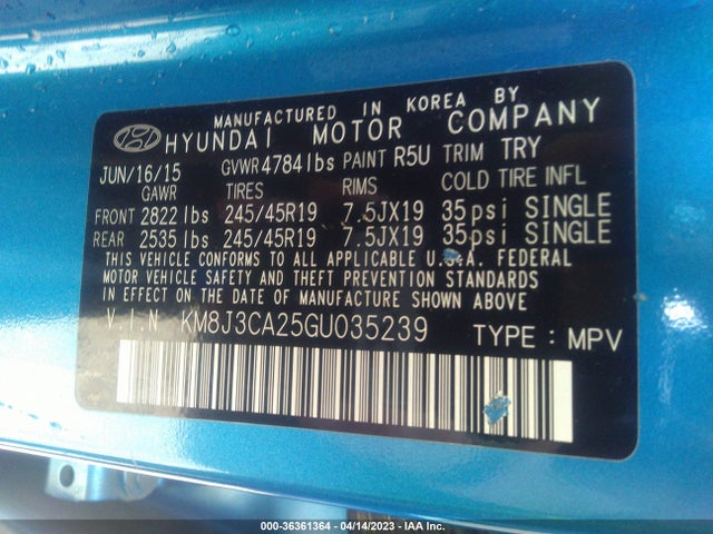 Hyundai Tucson Limited 2016 KM8J3CA25GU035239 Image 9