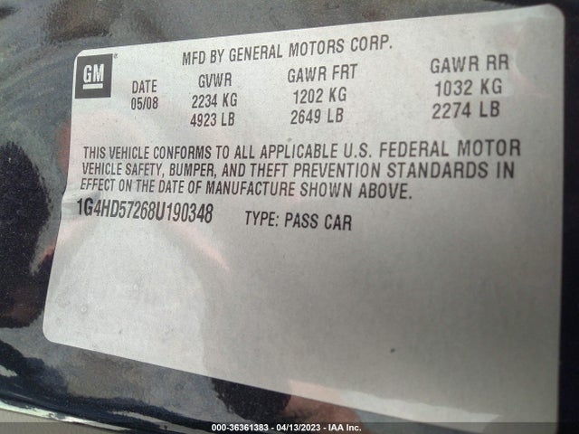 2008 BUICK LUCERNE CXL VIN: 1G4HD57268U190348