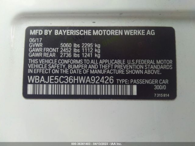 WBAJE5C36HWA92426 BMW 5 Series 540i