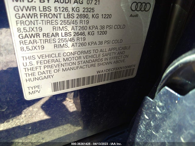 WA1DECF3XN1006874 Audi Q3 S Line Premium