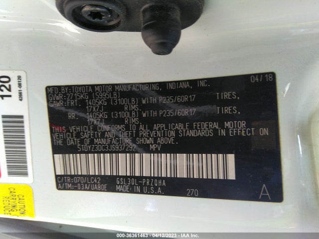 2018 Toyota Sienna, VIN: 5TDYZ3DC3JS937292