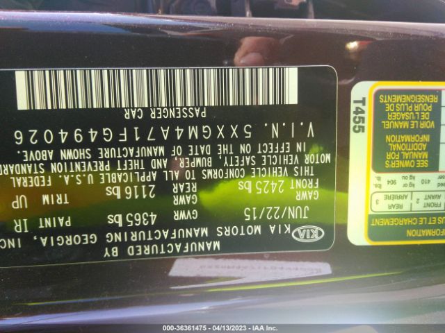 5XXGM4A71FG494026 KIA Optima Lx