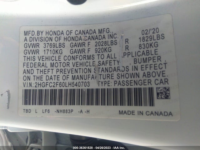 Honda Civic Sedan Lx 2020 2HGFC2F60LH540703 Image 11