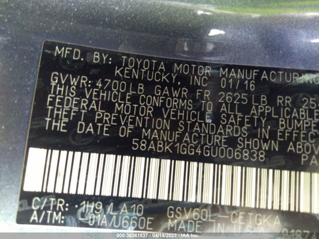 58ABK1GG4GU006838 Lexus ES 350