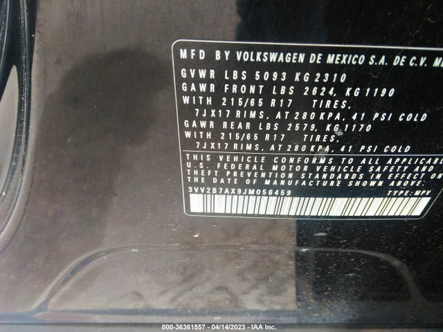 3VV2B7AX9JM056459 Volkswagen Tiguan Sel/se