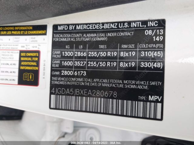 4JGDA5JBXEA280678 Mercedes-Benz M-class Ml 350