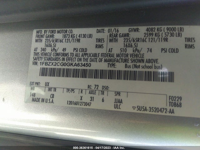 Ford Transit Wagon Xlt 2016 1FBZX2CG0GKA63450 Image 10