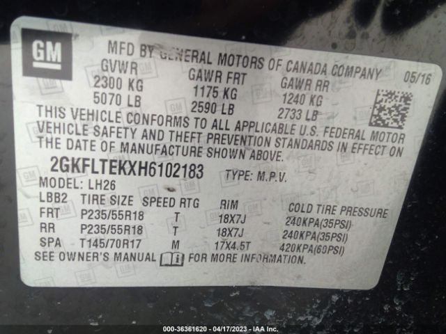 2GKFLTEKXH6102183 GMC Terrain Sle