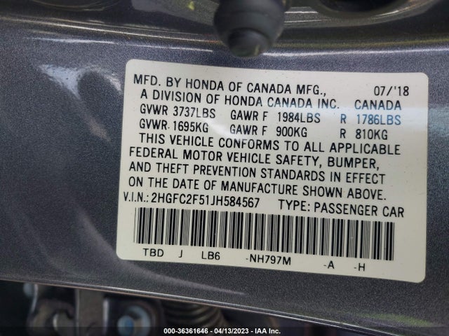 Honda Civic Sedan Lx 2018 2HGFC2F51JH584567 Image 10