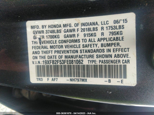 Honda Civic Sedan Lx 2015 19XFB2F53FE081062 Image 9
