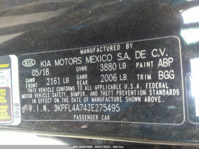 3KPFL4A74JE275495 KIA FORTE LX