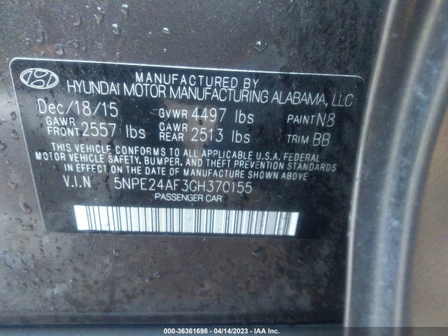 Hyundai Sonata 2.4l Se 2016 5NPE24AF3GH370155 Image 10