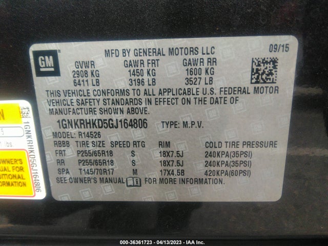 Chevrolet Traverse Lt 2016 1GNKRHKD5GJ164806 Image 10