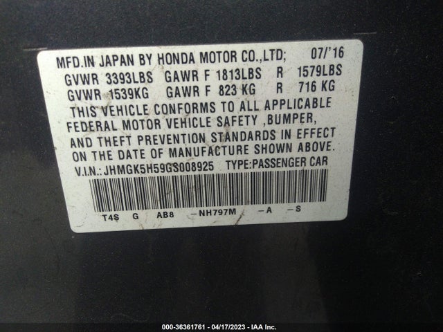 Honda FIT LX 2016 JHMGK5H59GS008925 Image 9