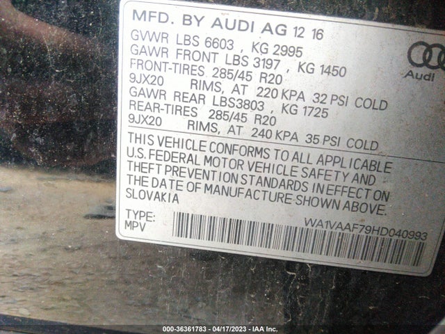 WA1VAAF79HD040993 Audi Q7 Prestige