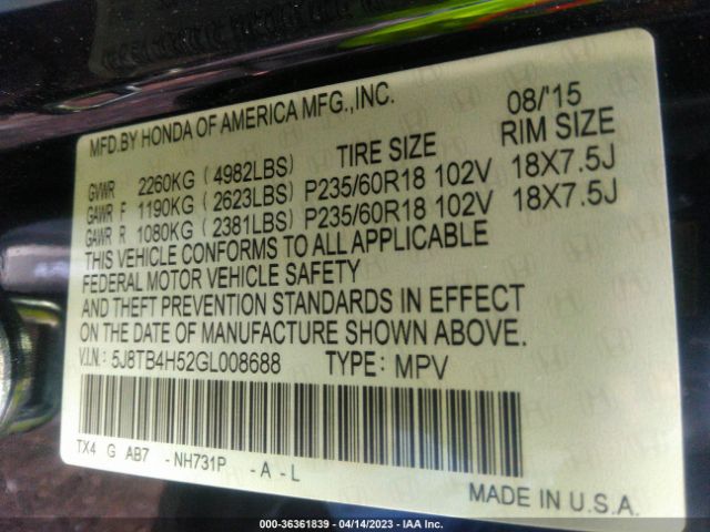5J8TB4H52GL008688 Acura Rdx Tech Pkg/tech