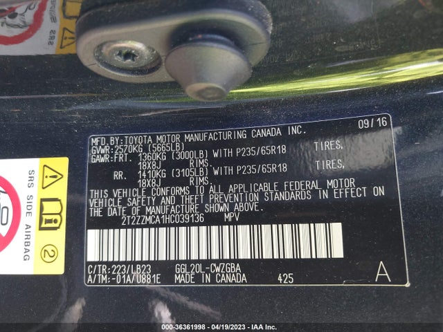 2T2ZZMCA1HC039136 Lexus Rx Rx 350