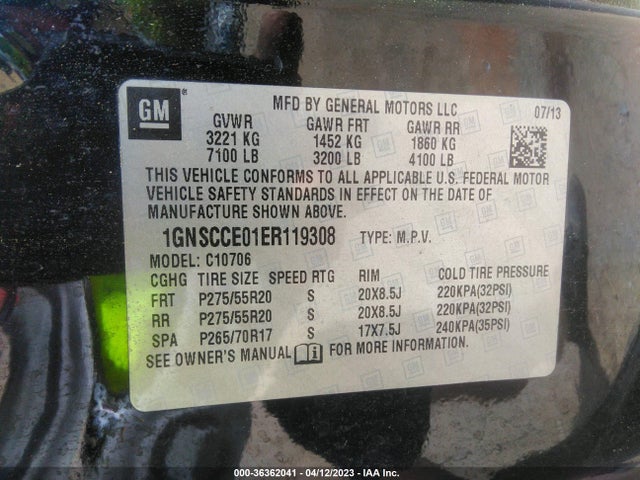 Chevrolet Tahoe Ltz 2014 1GNSCCE01ER119308 Image 10