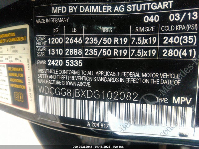 2013 MERCEDES-BENZ GLK-CLASS GLK 350 VIN: WDCGG8JBXDG102082