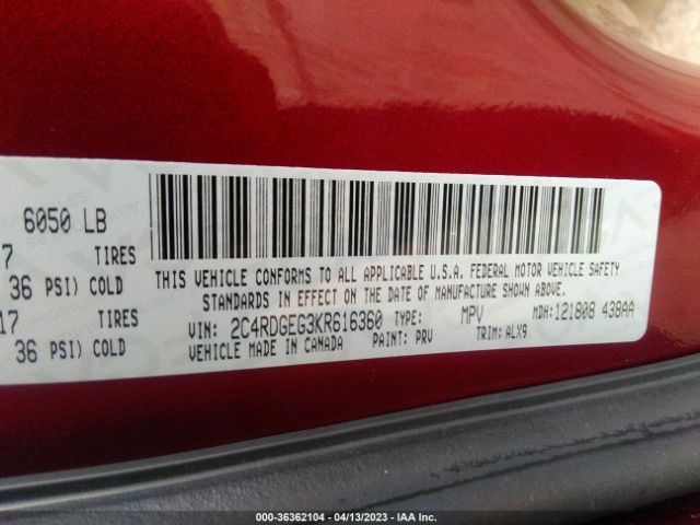 2C4RDGEG3KR616360 Dodge Grand Caravan Gt