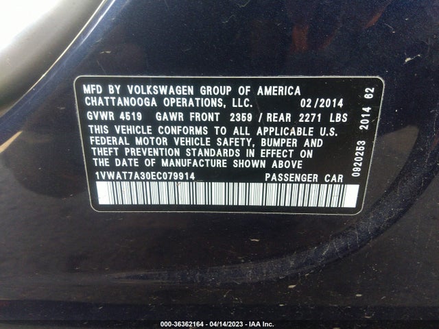 1VWAT7A30EC079914 Volkswagen Passat Wolfsburg Ed