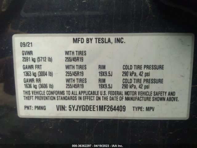 5YJYGDEE1MF264409 Tesla Model Y Long Range
