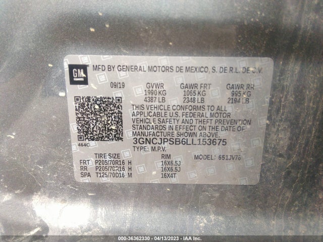Chevrolet Trax Lt 2020 3GNCJPSB6LL153675 Image 11