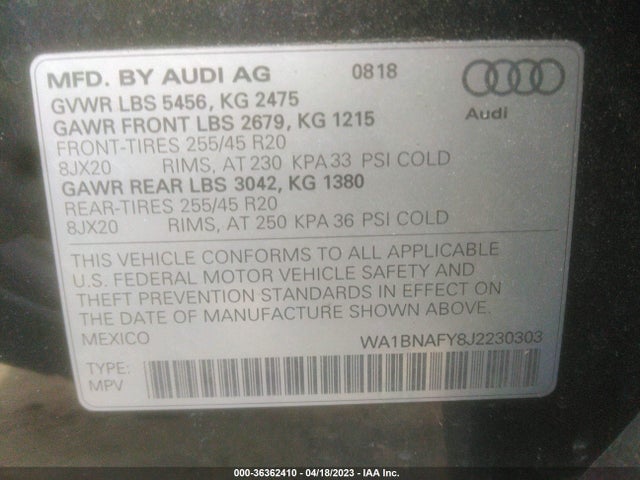 WA1BNAFY8J2230303 Audi Q5 Premium Plus