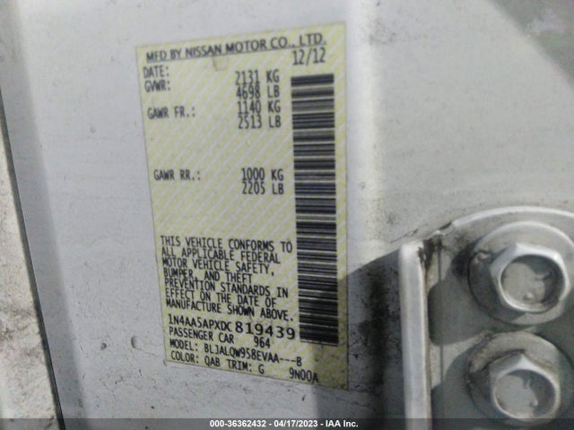 2013 NISSAN MAXIMA 3.5 S VIN: 1N4AA5APXDC819439