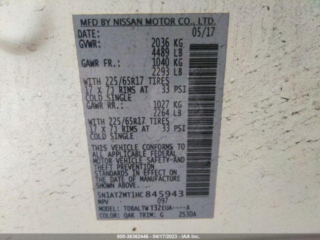 5N1AT2MT1HC845943 Nissan ROGUE SV