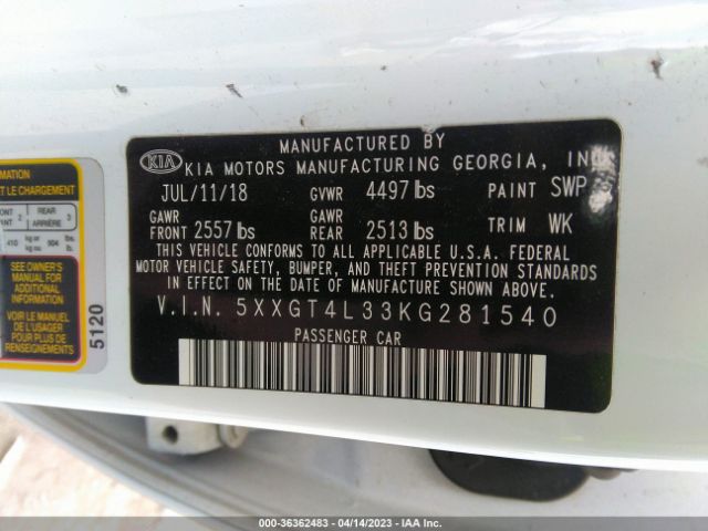 5XXGT4L33KG281540 KIA Optima Lx